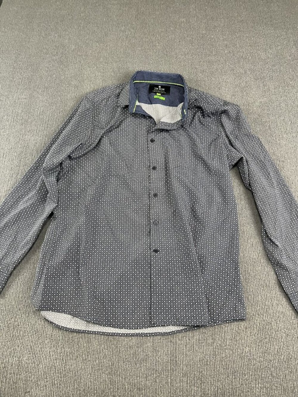 Tom Baine Slim Fit Polka Dot Navy Button-Up Shirt XXL 18-18.5 Long Sleeves